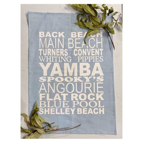 Yamba Beaches Linen Tea Towel Blue, Kitchen to Table, Yamba
