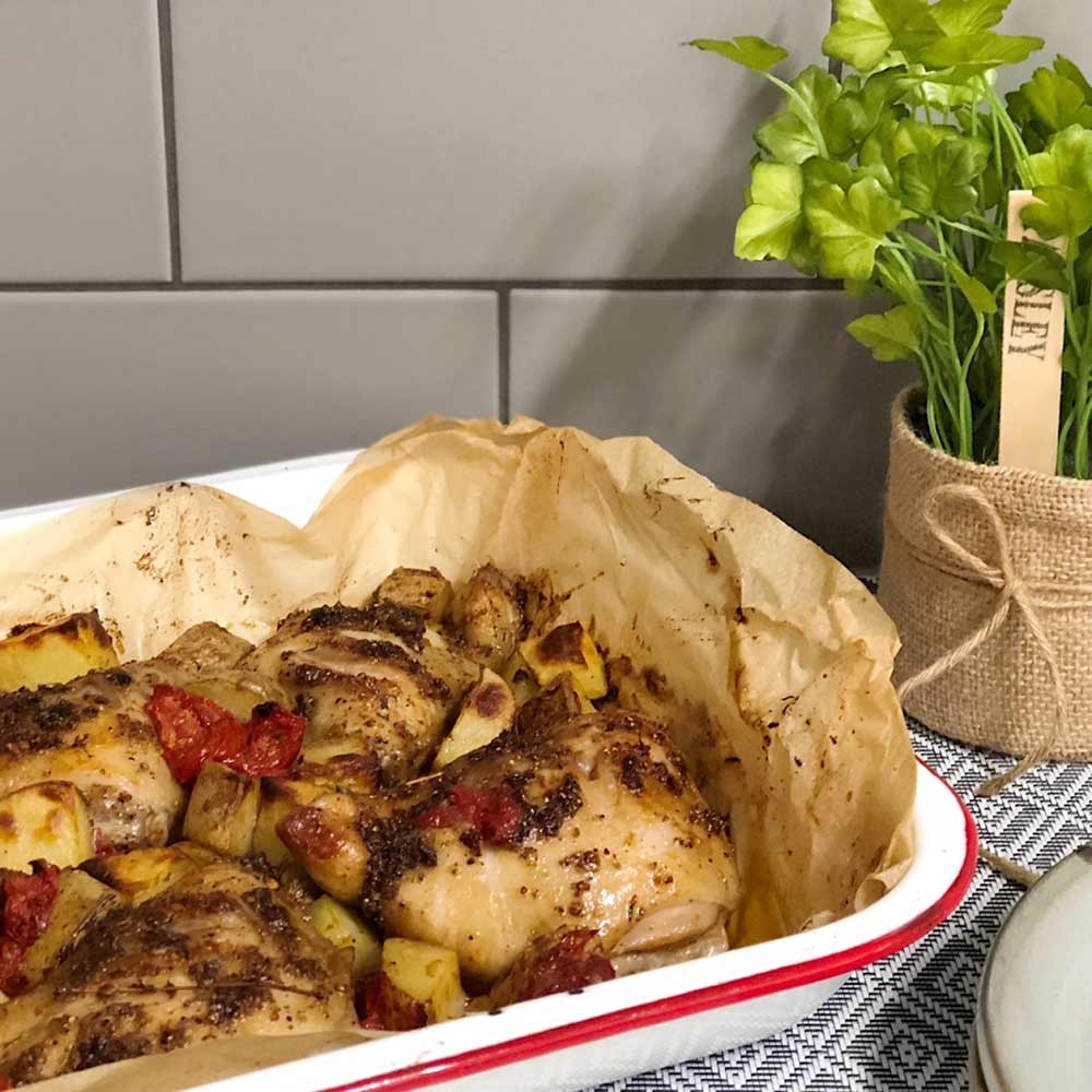 Spiced chicken with potatoes and tomatoes, recipe, Kitchen to Table, Yamba