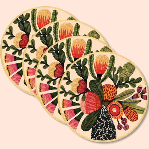 Kirsten Katz Wooden Coasters, Flowers in Vase, Kitchen to Table Yamba